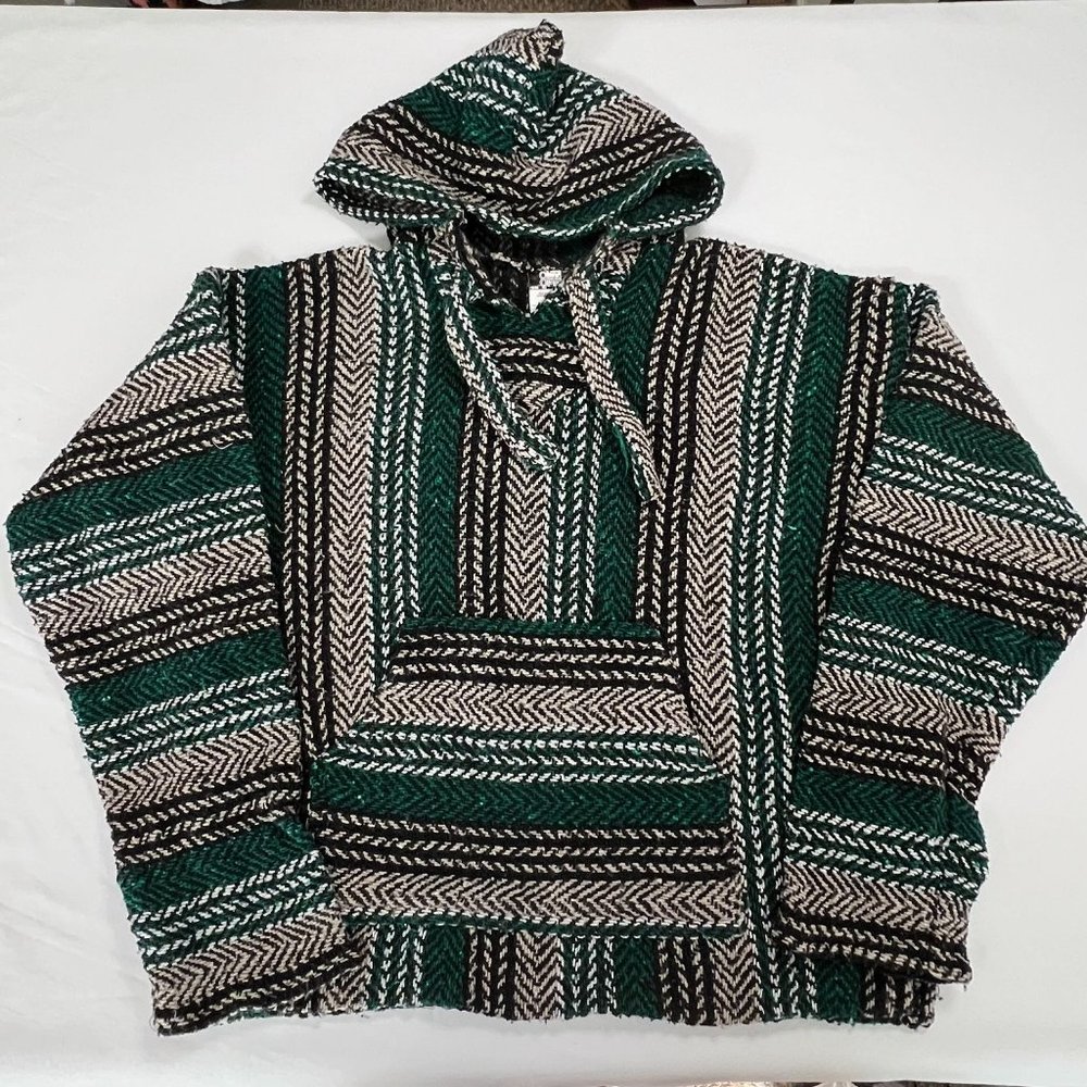 Baja Hoodie Pullover Med Green Unisex Grunge Drug Rug Fesitval Surfer‎